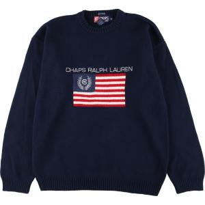 古着 90年代 ラルフローレン Ralph Lauren CHAPS チャップス 星条旗柄 コットンニットセーター メンズL ヴィンテージ /eaa276839｜jamtrading1