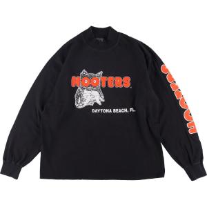 90s 人気 黒 □ HOOTERS フーターズ 両面 プリント 半袖 Tシャツ
