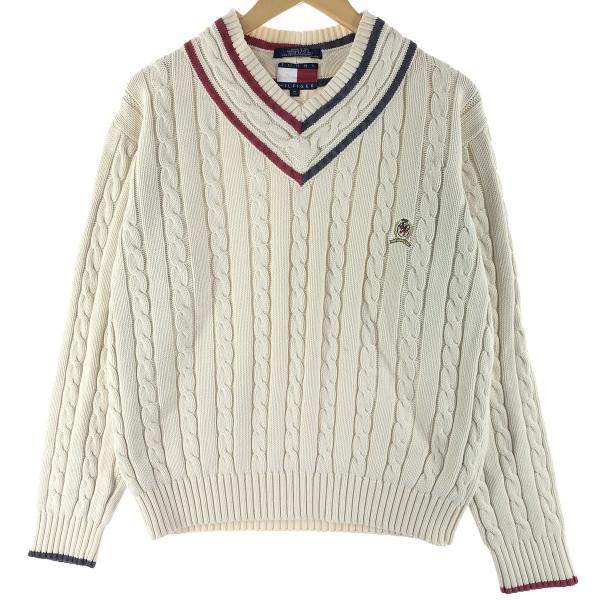 古着 トミーヒルフィガー TOMMY HILFIGER チルデンニット Vネック コットンニットセー...