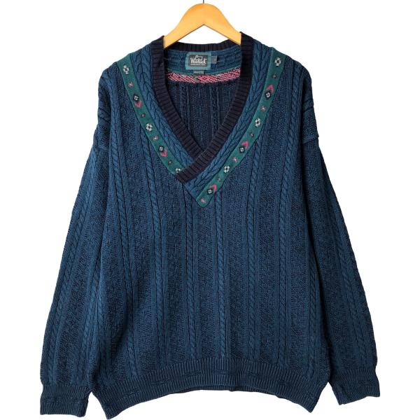 古着 80年代 ウールリッチ WOOLRICH 総柄 ケーブル編み コットンニットセーター USA製...