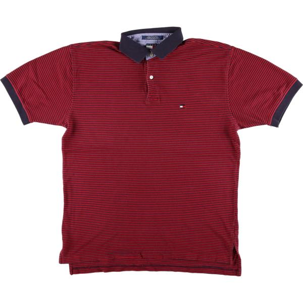 古着 90年代 トミーヒルフィガー TOMMY HILFIGER 半袖 ボーダー ポロシャツ メンズ...