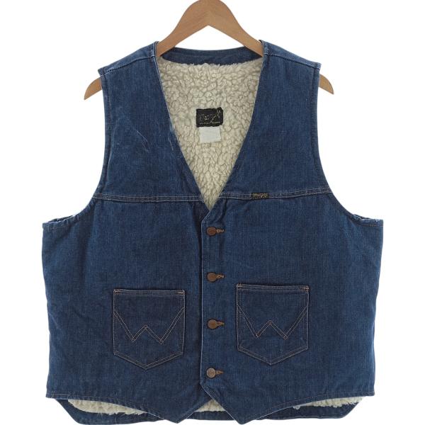 古着 80年代 ラングラー Wrangler デニムボアベスト USA製 メンズL相当 ヴィンテージ...