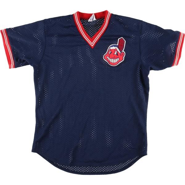 古着 90年代 マジェスティック MLB クリーブランドインディアンス Vネック ゲームシャツ ベー...