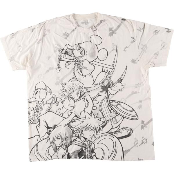 古着 KINGDOM HEARTS キングダムハーツ 総柄 大判プリント キャラクタープリントTシャ...