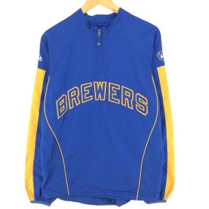 古着 COOPERSTOWN MLB MILWAUKEE BREWERS ミルウォーキーブルワーズ ハーフジップ ウインドブレーカー メンズS /eaa444207｜jamtrading1