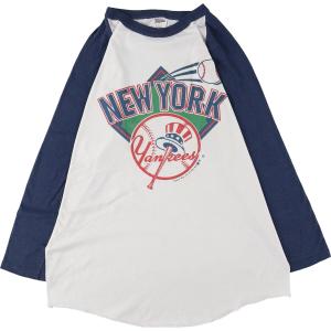 古着 80年代 TRENCH MLB NEW YORK YANKEES ニューヨークヤンキース 七分袖 ラグランTシャツ USA製 メンズXL ヴィンテージ /eaa447211｜jamtrading1