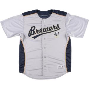 古着 DYNASTY MLB MILWAUKEE BREWERS ミルウォーキーブルワーズ ゲームシャツ ベースボールシャツ メンズL /eaa450928｜jamtrading1