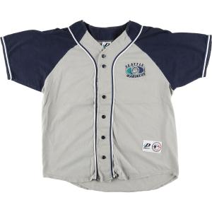 古着 Dynasty MLB SEATTLE MARINERS シアトルマリナーズ ラグラン ゲームシャツ ベースボールシャツ メンズL /eaa452060｜jamtrading1