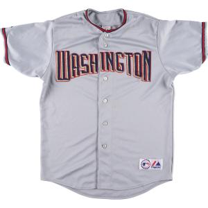 古着 Majestic MLB WASHINGTON NATIONALS ワシントンナショナルズ メッシュ ゲームシャツ ベースボールシャツ メンズL /eaa452061｜jamtrading1