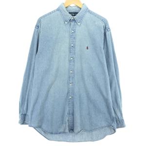 古着 ラルフローレン RALPH LAUREN BLARE 長袖 ボタンダウンデニムシャツ メンズL /eaa452490｜jamtrading1