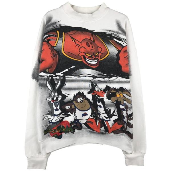 古着 90年代 SPACE JAM ルーニーテューンズ 大判プリント キャラクタースウェットシャツ ...