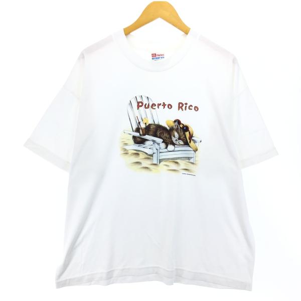 古着 00年代 ヘインズ Hanes HEAVYWEIGHT 50/50 ネコ柄 アニマルTシャツ ...