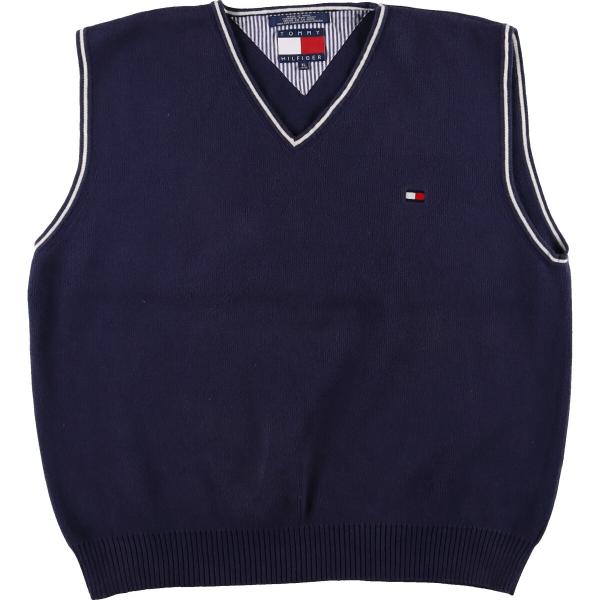 古着 90年代 トミーヒルフィガー TOMMY HILFIGER リブ編み Vネック コットンニット...