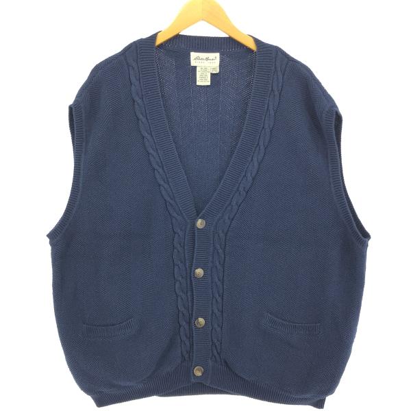 古着 90年代 エディーバウアー Eddie Bauer 前開き コットンニットベスト メンズXL相...