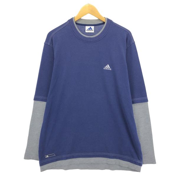 古着 90年代 アディダス adidas レイヤード ロングTシャツ ロンT メンズXL相当 ヴィン...