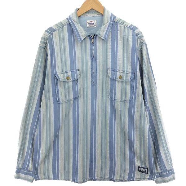 古着 90年代 リーバイス Levi&apos;s ストライプ柄 ハーフジップ プルオーバー 長袖 コットンシ...