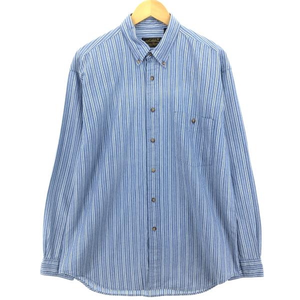 古着 90年代 エディーバウアー Eddie Bauer 長袖 ボタンダウンストライプシャツ メンズ...