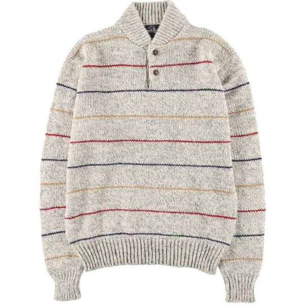 古着 Northwest Territory ボーダー柄 ヘンリーネック アクリルニットハーフボタン...