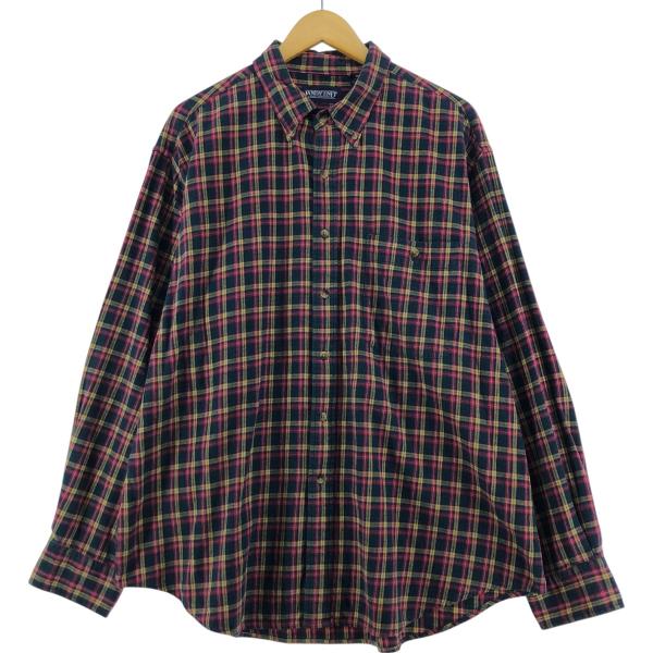 古着 00~90年代 ランズエンド LANDS END 長袖 ボタンダウン フランネルチェックシャツ...