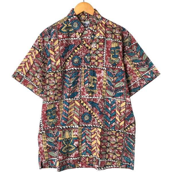 古着 レインスプーナー 水着タグ ビキニタグ 総柄 ボタニカル柄ハワイアンアロハシャツ ボックスシャ...