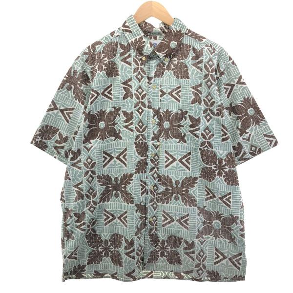 古着 90年代 レインスプーナー 水着タグ ビキニタグ 総柄 リーフ柄 ボタンダウン ハワイアンアロ...