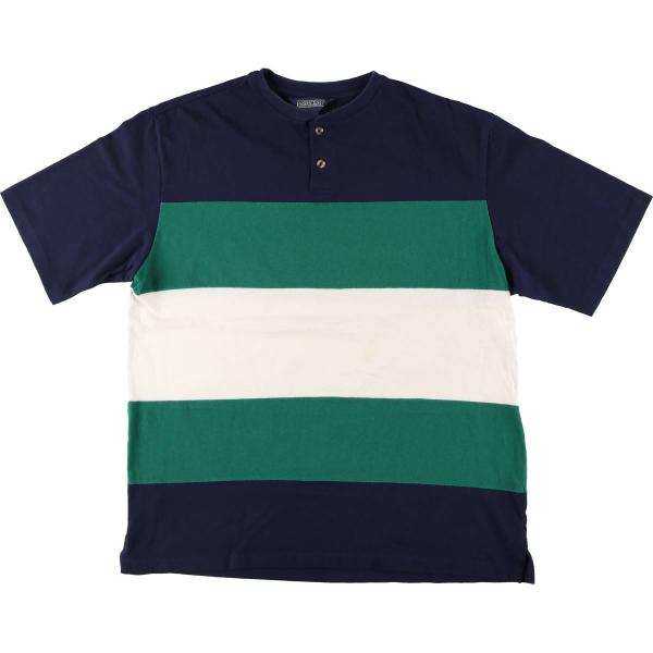 古着 90年代 ランズエンド LANDS' END ヘンリーネック 半袖 ボーダーTシャツ USA製...