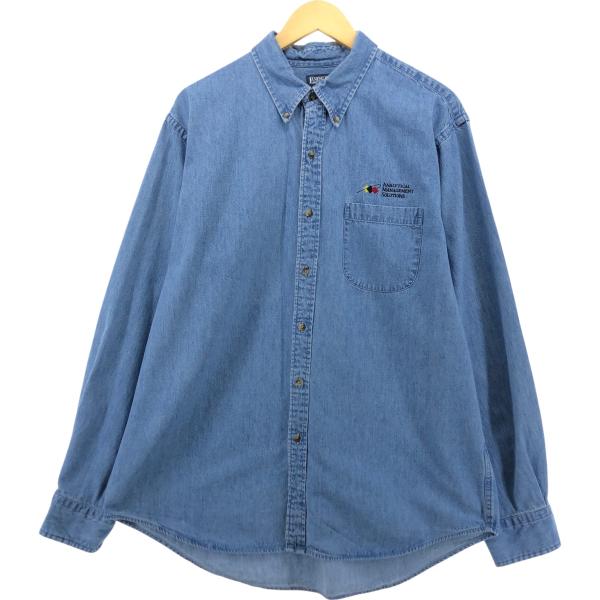 古着 00年代 ランズエンド LANDS' END 長袖 ボタンダウンデニムシャツ メンズL相当 /...