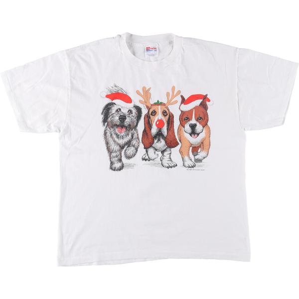 古着 90年代 ヘインズ Hanes HEAVYWEIGHT 50/50 犬柄 アニマルTシャツ U...