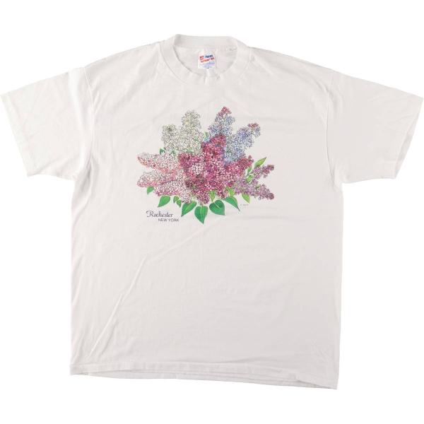 古着 90年代 ヘインズ Hanes HEAVYWEIGHT 50/50 花柄 プリントTシャツ U...