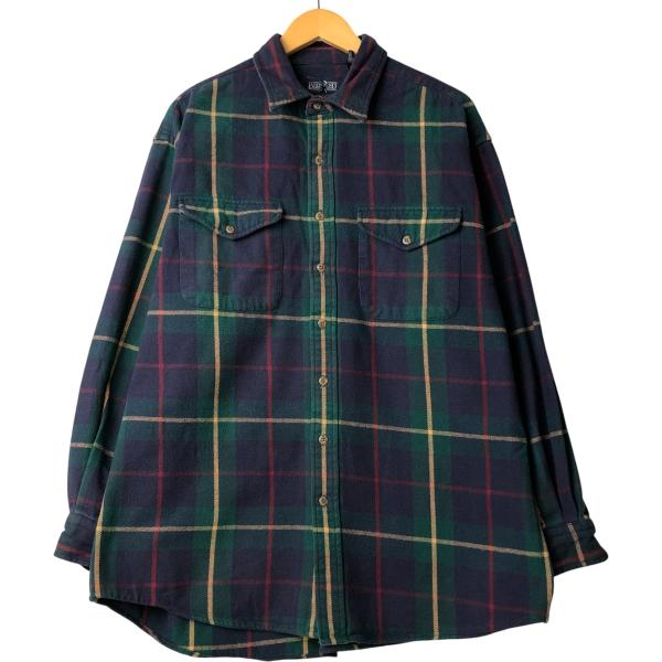 古着 80~90年代 ランズエンド LANDS' END 長袖 フランネルチェックシャツ メンズL相...