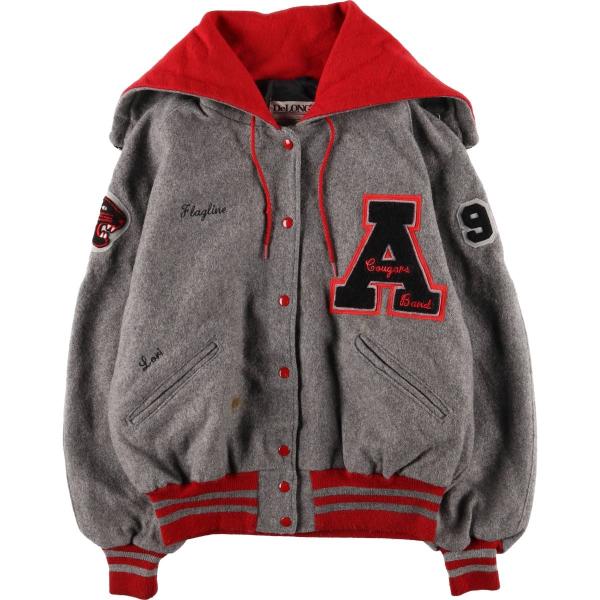 古着 80年代 デロング フード付き セーラーカラー ウールスタジャン アワードジャケット レディー...