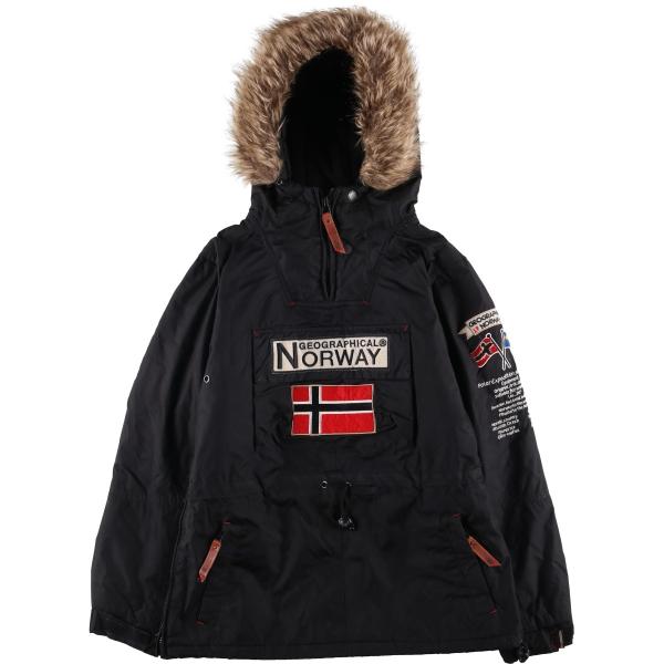 古着 Geographical Norway 国旗柄 ファー付き 中綿アノラックパーカー パファージ...