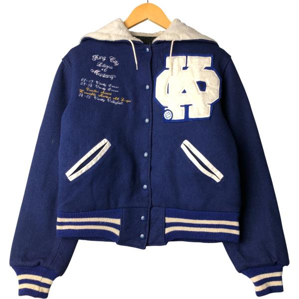 古着 80年代 TROPHY JACKETS フード付き セーラーカラー 中綿入り ウールスタジャン...