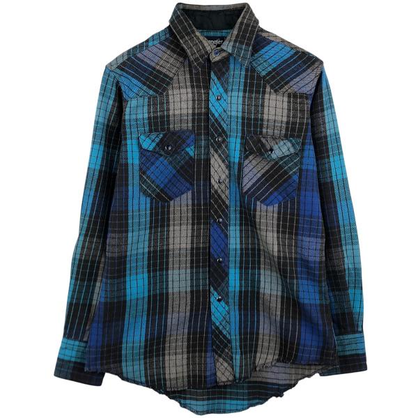 古着 80年代 ラングラー Wrangler 長袖 ウエスタンヘビーネルチェックシャツ メンズM相当...