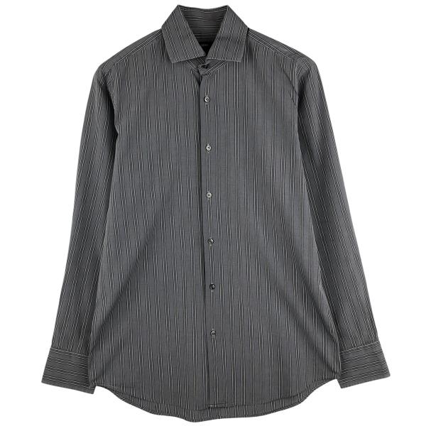 古着 ヒューゴボス HUGO BOSS マルチストライプ ワイドカラー 長袖 コットンストライプシャ...