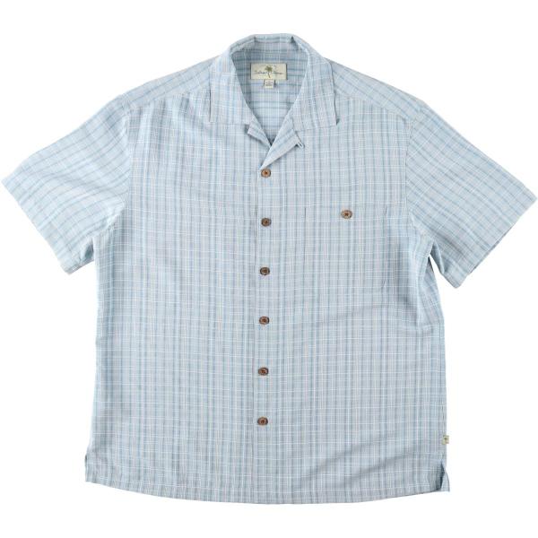 古着 Island Shores チェック柄 半袖 オープンカラー レーヨンシャツ ボックスシャツ ...