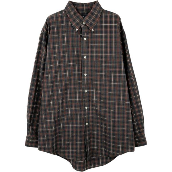 古着 LANDS'END 長袖 ボタンダウンチェックシャツ メンズL相当 長袖 ヴィンテージ /ea...