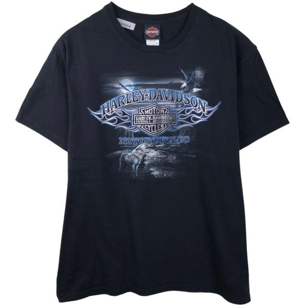 古着 ハーレーダビッドソン ドクロ柄 スカル柄 スカルウィング モーターサイクル バイクTシャツ U...