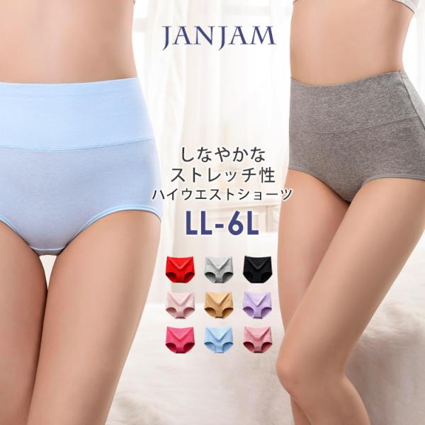 ショーツ 大きいサイズ レディース メール便送料350円 下着 ハイウエスト ストレッチ カラバリ豊...