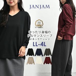 ドルマンカットソー 大きいサイズ レディース メール便送料350円 長袖 Vネック Tシャツ トップス cotton100 LL 3L 4L