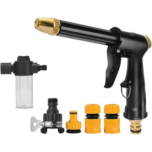 洗浄ガン コネクタ付 ガーデンホースパイプスプレーガン 360°回転する調整可能なパターン ホース ...