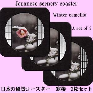 日本の風景コースター 3枚セット　寒椿 メール便 送料無料｜japan