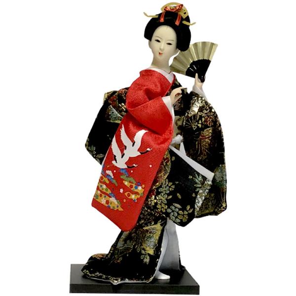 日本人形 鶴扇子 着物 美人 人形（12インチ）約30cm 踊り 日本文化 日本のおみやげ 日本のお...