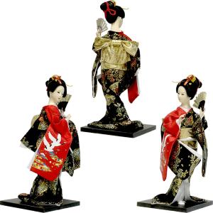 日本人形 鶴扇子 着物 美人 人形(12インチ...の詳細画像1