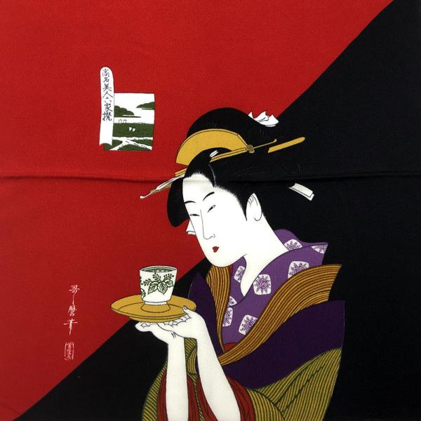 浮世絵 風呂敷 お茶美人 丹後ちりめん ふろしき 68cm x 68cm 二巾 浮世絵 ちりめん 日...