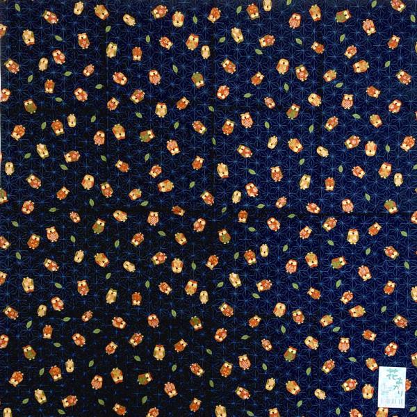 大判 ハンカチ 麻の葉 ふくろう 藍色 綿 100％ 53cm x 53cm 日本製 和柄吉祥模様 ...