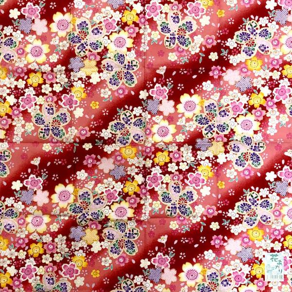 大判 ハンカチ 花あかり 夢色百景 赤 綿 100％ 53cm x 53cm 日本製 桜 梅 菊 和...