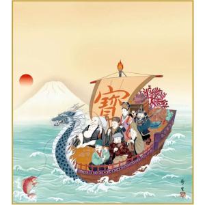 (受注生産品)七福神の水彩画☆大色紙☆額付 受注生産品)七福神の水彩画☆大色紙☆額付 淡路島・七福神巡り色紙