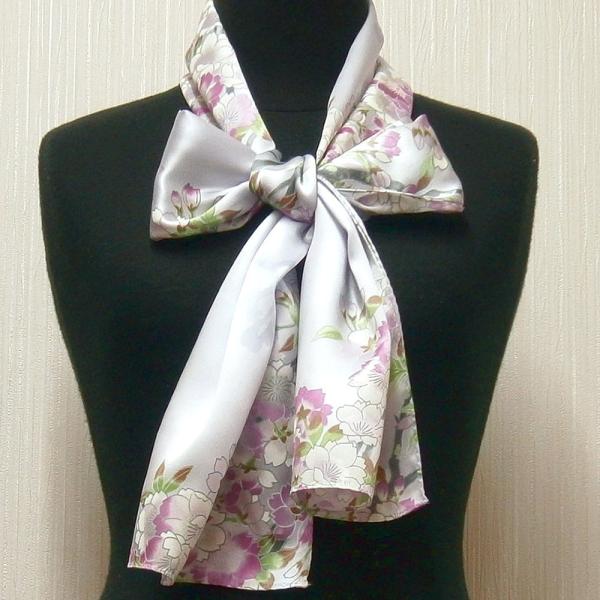 和風シルクストール（ロングスカーフ) 桜 ラベンダー  日本製 絹製品 シルク100％ 和風 日本の...