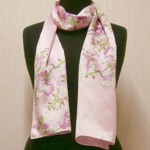 和風シルクストール（ロングスカーフ） 桜 ピンク 日本製 絹製品 シルク100％ 和風 日本のお土産 外国へのお土産  送料無料｜japan
